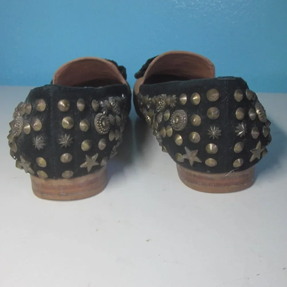 Jeffery Campbell Womens Size 7.5 Slip On Flats Studded Bow Loafer Tan / Black